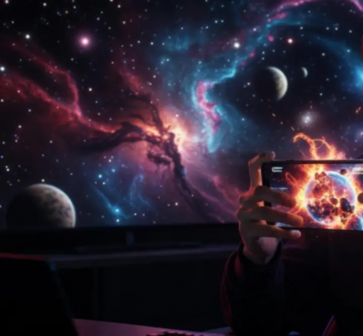 Widok rozgrywki Solar Smash z eksplodującą planetą