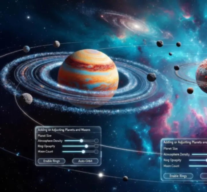 Interfejs tworzenia systemu planetarnego w Solar Smash